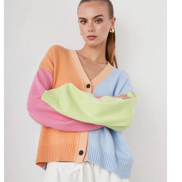 EUC Rails Reese Pastel Color blocked Button Front Cardigan $248 Size Medium - Picture 1 of 13